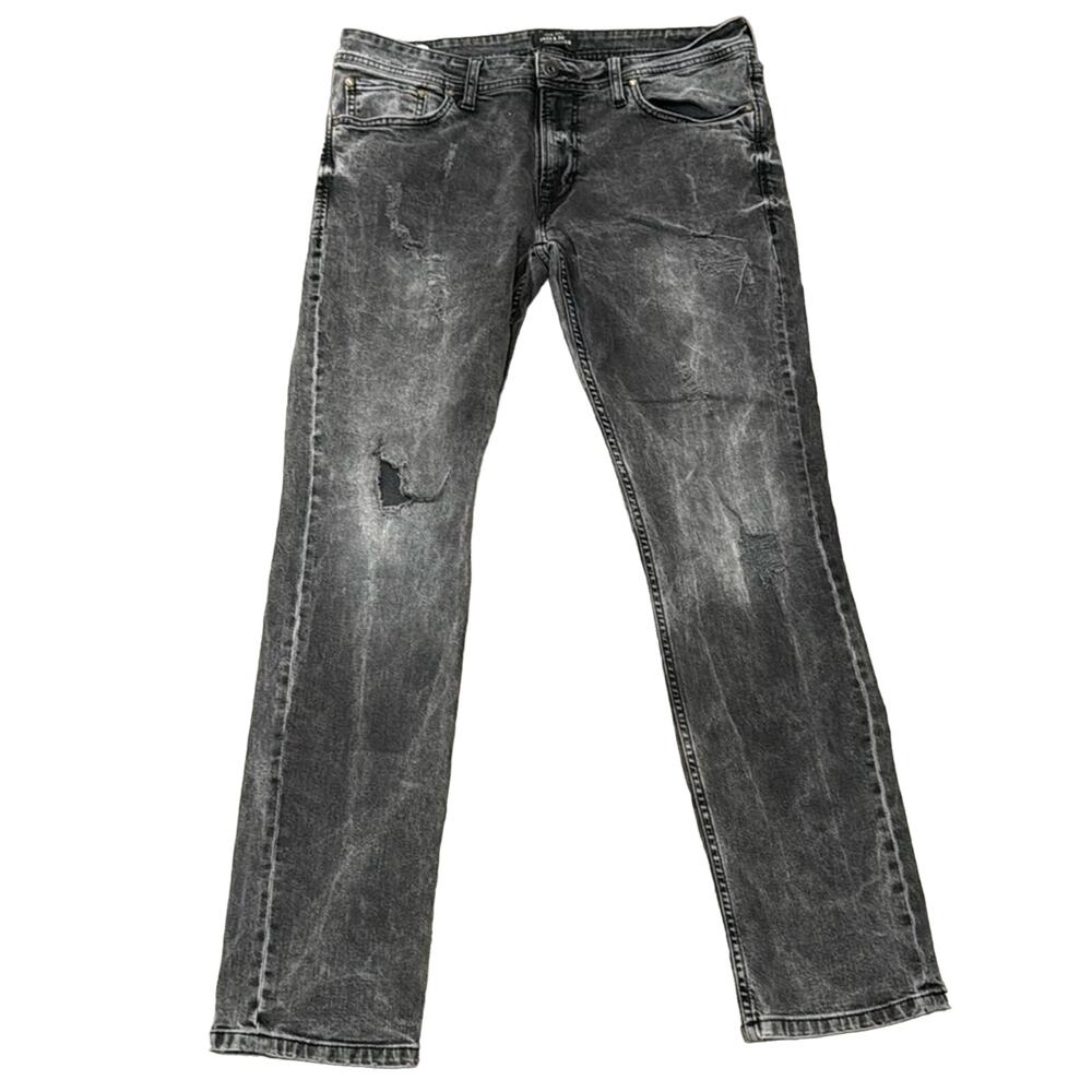 Jack & Jones Men's Slim Fit/Tim Distressed Jean Gray Wash Size 34x32